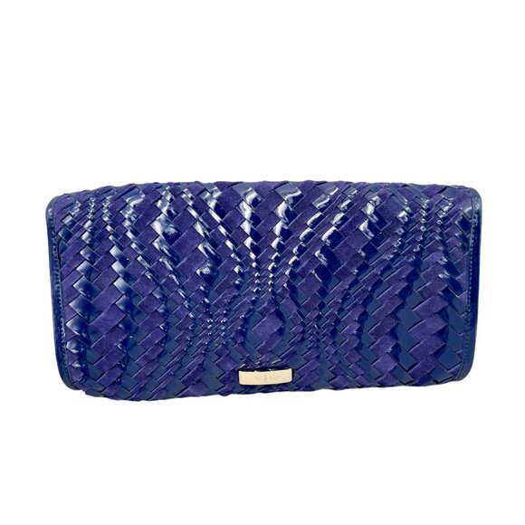 Cole Haan Izzie Clutch Prussian Blue Woven Leather Brynn Weave II NWT - Picture 2 of 10
